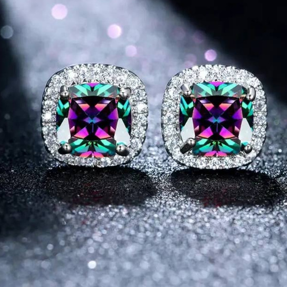 18k Gold Plated Copper Earrings Multicolor Ear Studs - Picture 1 of 9